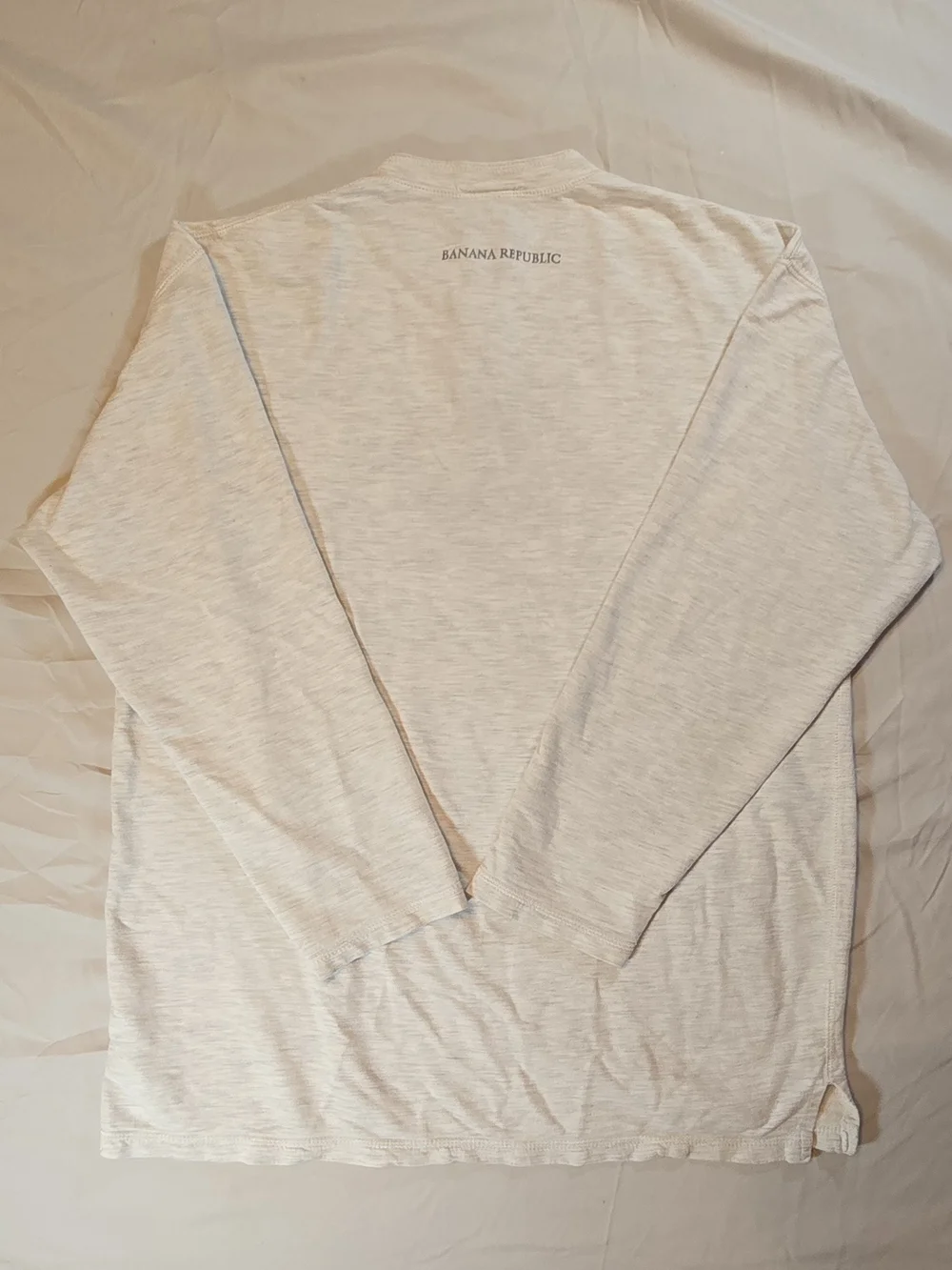 Banana Republic Men's Cream Henley Logo Long-Sleeve Shirt